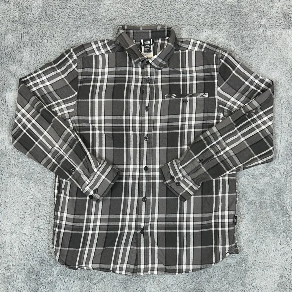 The North Face Mens Grey Plaid Circular Design Cotton Flannel Shirt Large